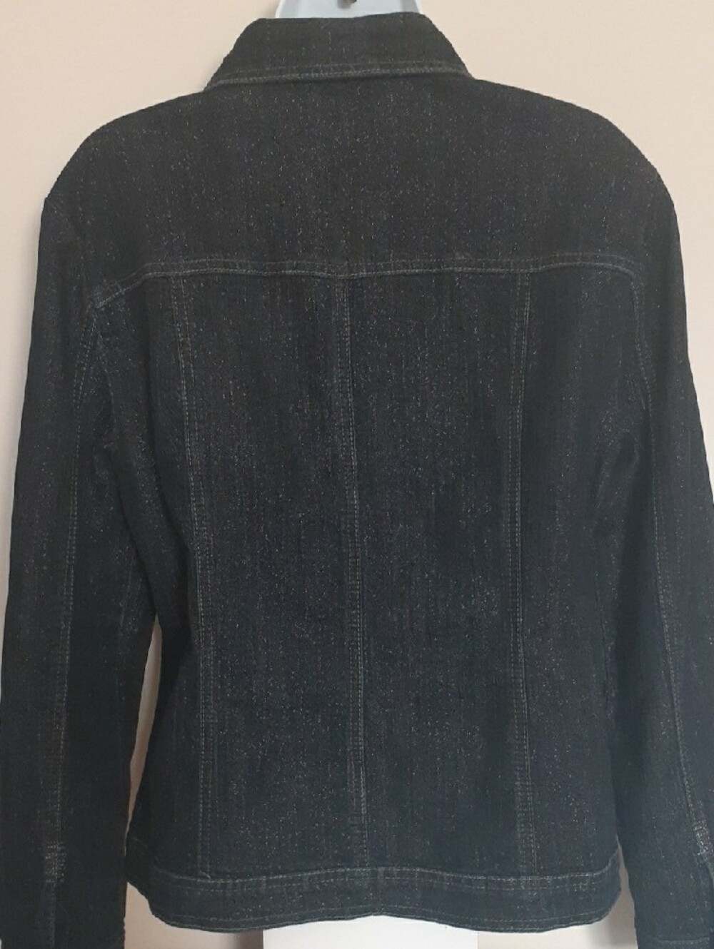 Simon Chang Black Jean Jacket with Subtle Metallic Thread - Sz 10 - Picture 6 of 13